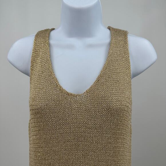 Yunika Dress Midi WMNS S/M Gold Metalic Sparkle Knit Minimalist Luxe Eveningwear - Picture 4 of 9